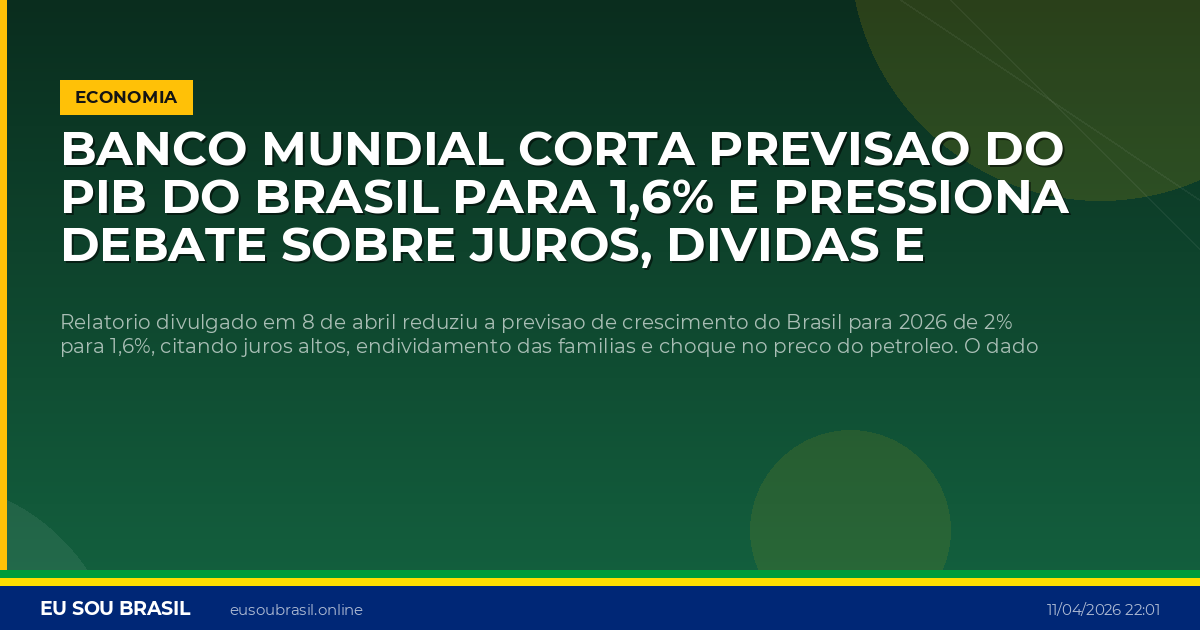 Banco Mundial corta previsao do PIB do Brasil para 1,6% e pressiona debate sobre juros, dividas e rumo da economia