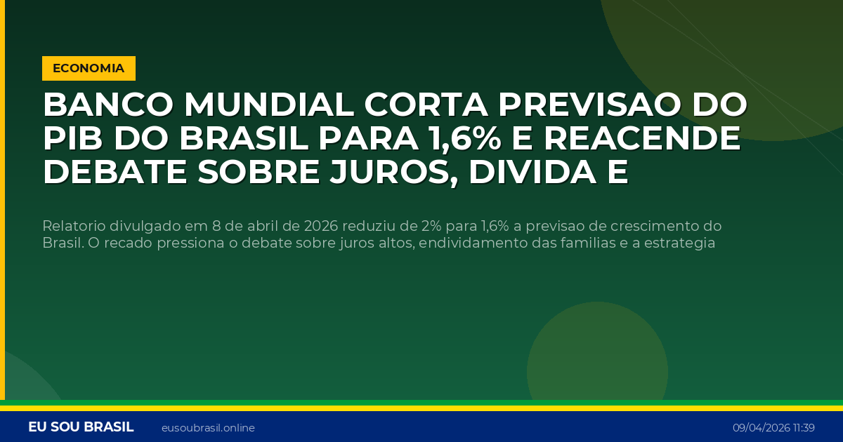 Banco Mundial corta previsao do PIB do Brasil para 1,6% e reacende debate sobre juros, divida e crescimento