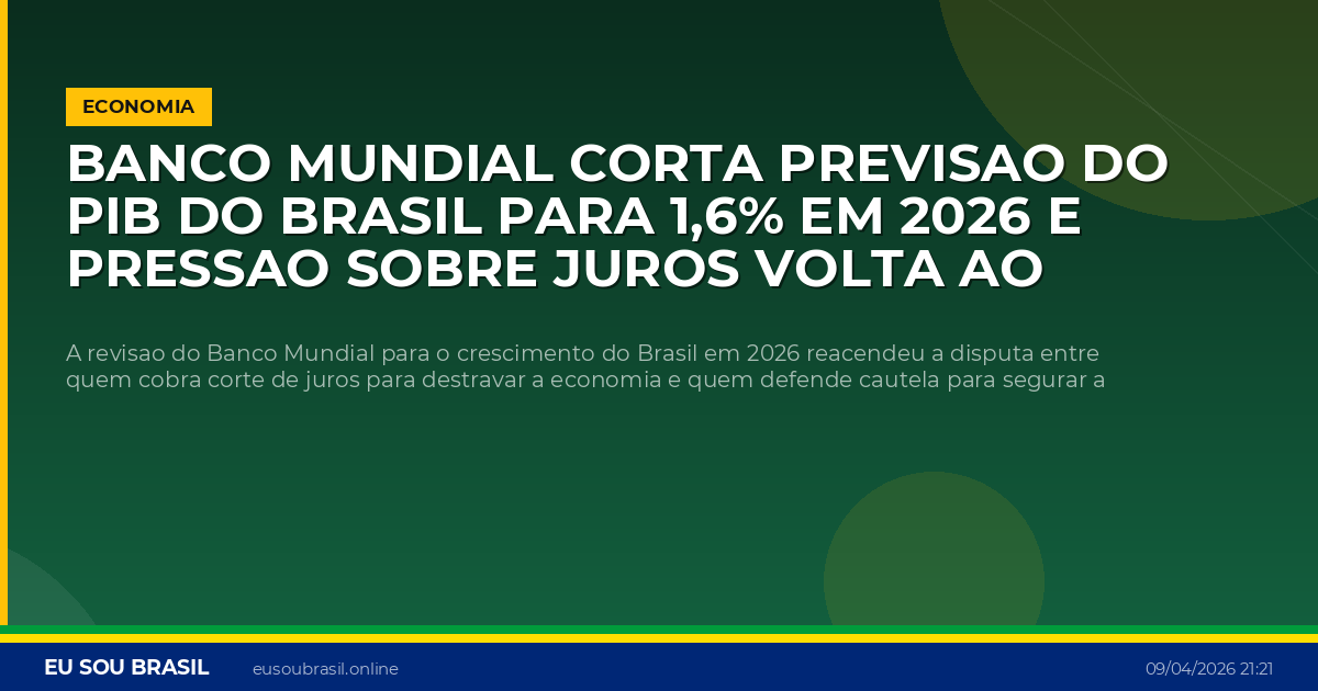 Banco Mundial corta previsao do PIB do Brasil para 1,6% em 2026 e pressao sobre juros volta ao centro do debate