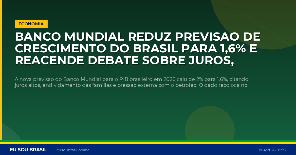 Banco Mundial reduz previsao de crescimento do Brasil para 1,6% e reacende debate sobre juros, dividas e rumo da economia