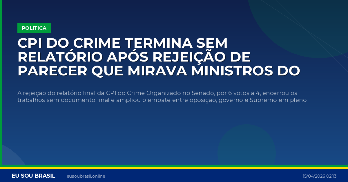CPI do Crime termina sem relatório após rejeição de parecer que mirava ministros do STF