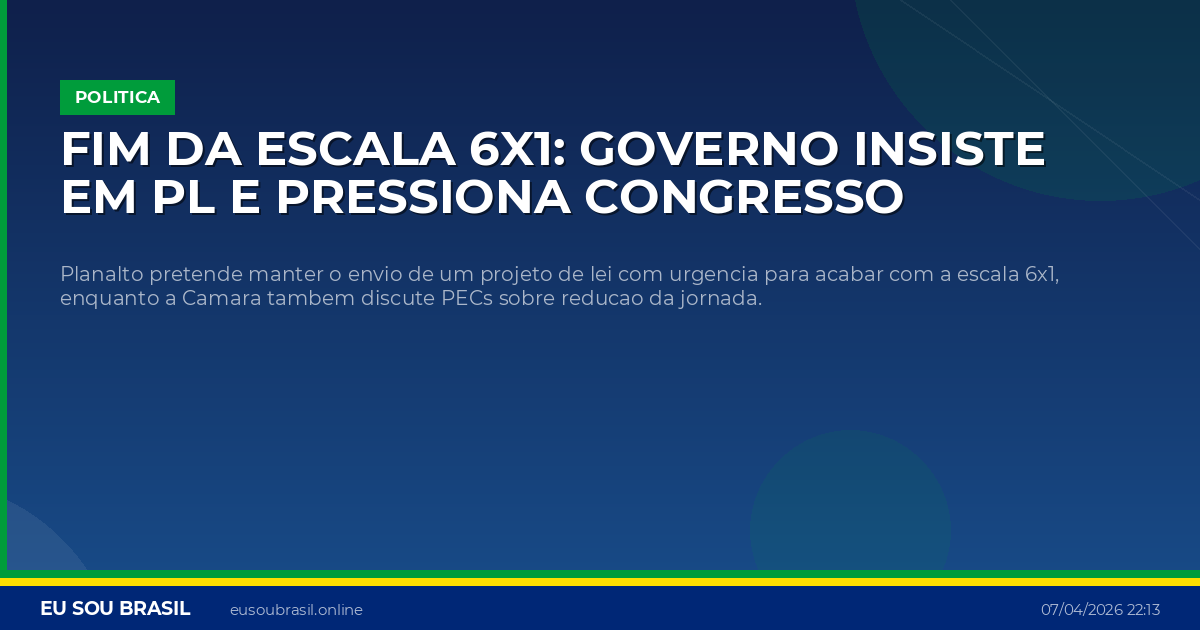 Fim da escala 6x1: governo insiste em PL e pressiona Congresso