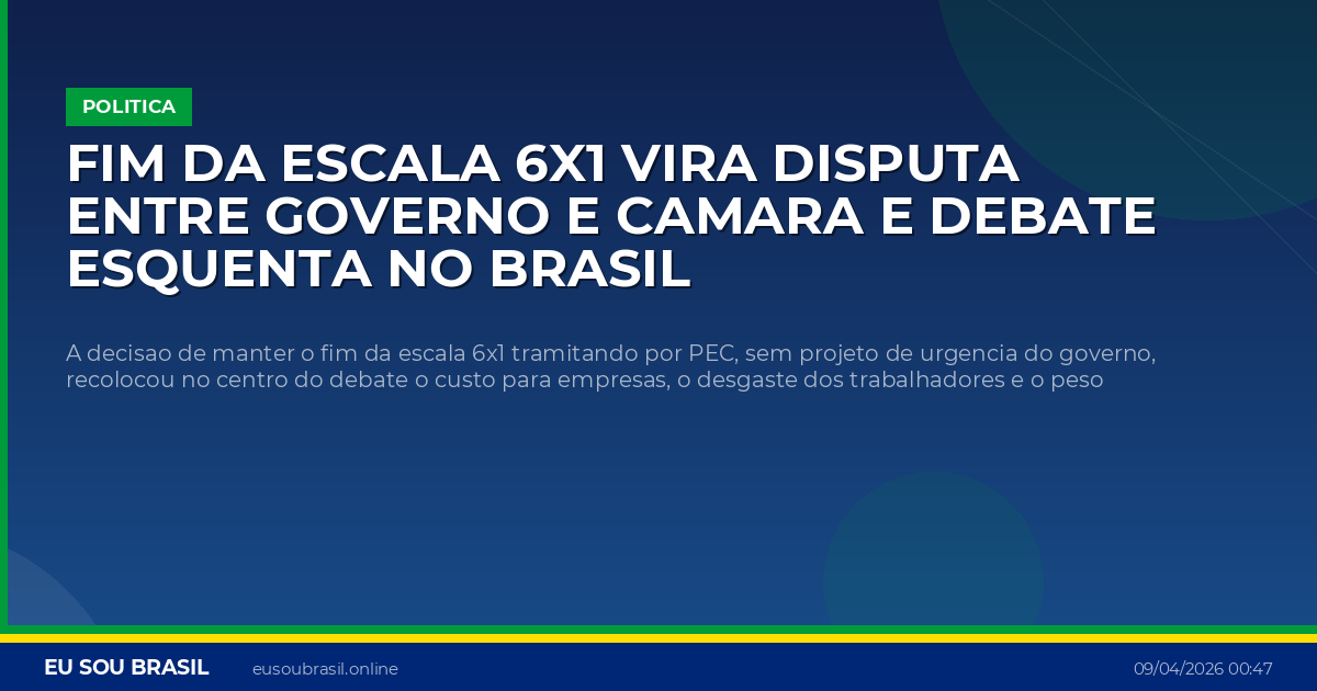 Fim da escala 6x1 vira disputa entre governo e Camara e debate esquenta no Brasil