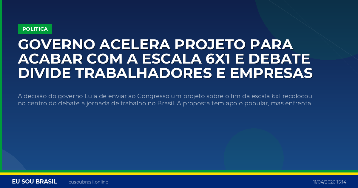 Governo acelera projeto para acabar com a escala 6x1 e debate divide trabalhadores e empresas