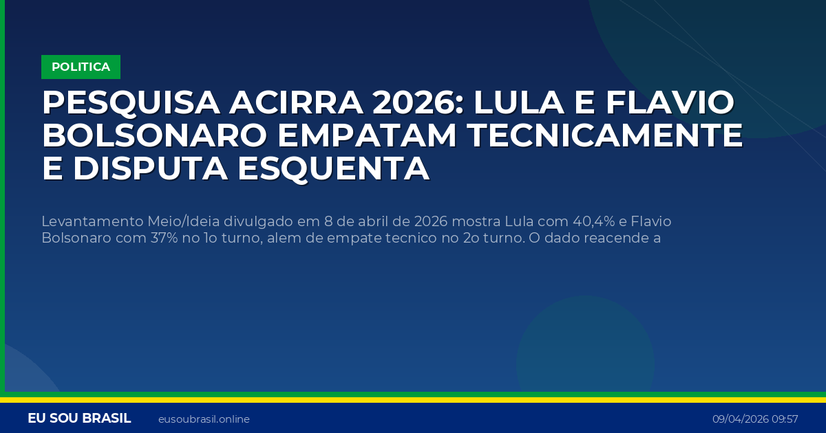 Pesquisa acirra 2026: Lula e Flavio Bolsonaro empatam tecnicamente e disputa esquenta