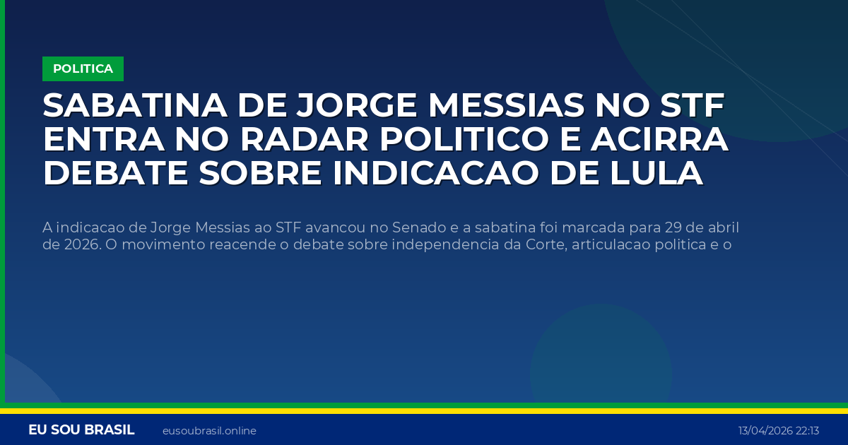 Sabatina de Jorge Messias no STF entra no radar politico e acirra debate sobre indicacao de Lula