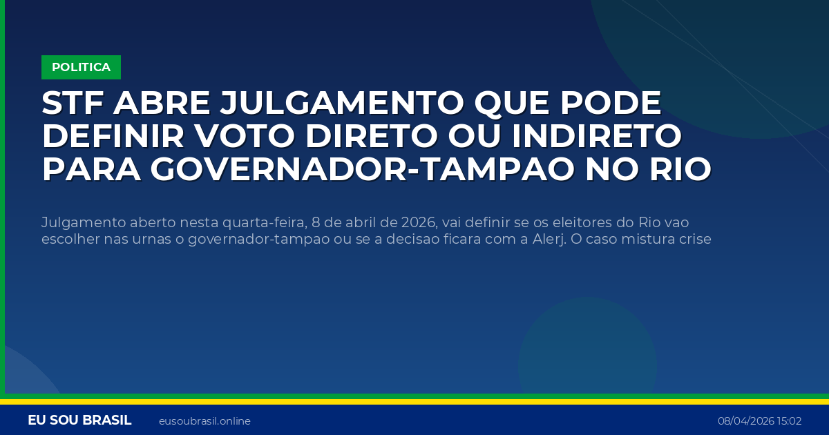 STF abre julgamento que pode definir voto direto ou indireto para governador-tampao no Rio