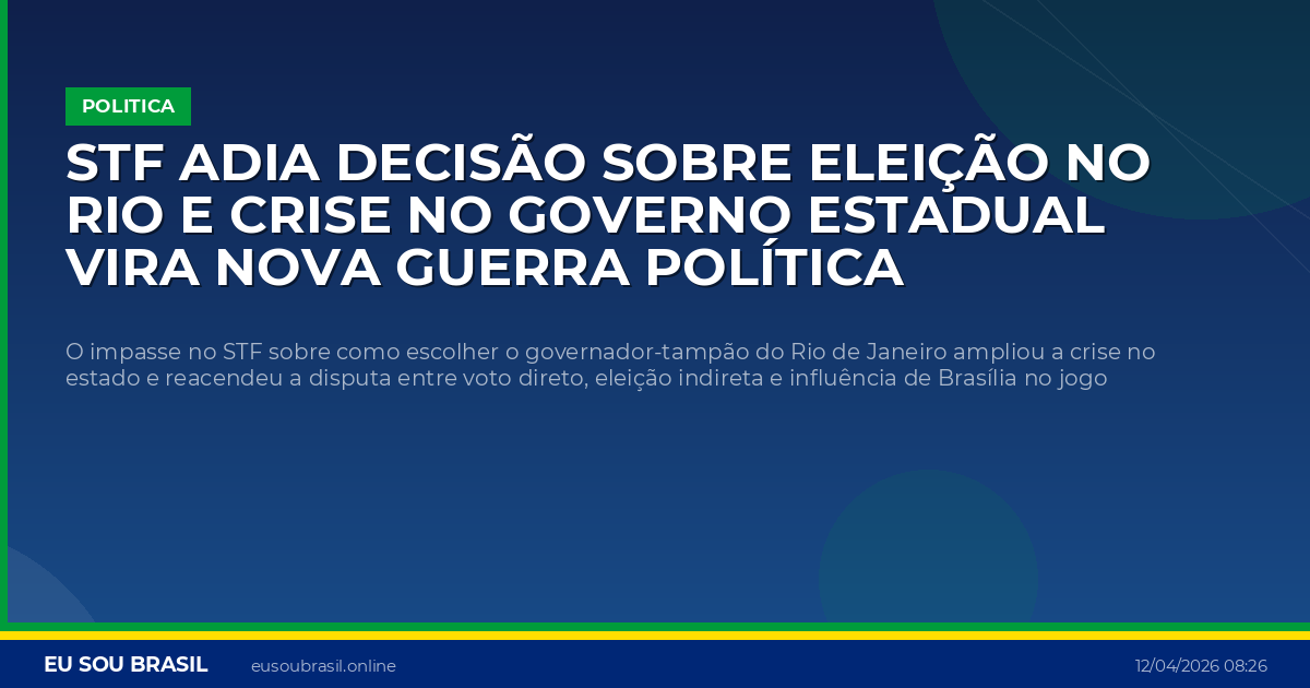 STF adia decisão sobre eleição no Rio e crise no governo estadual vira nova guerra política