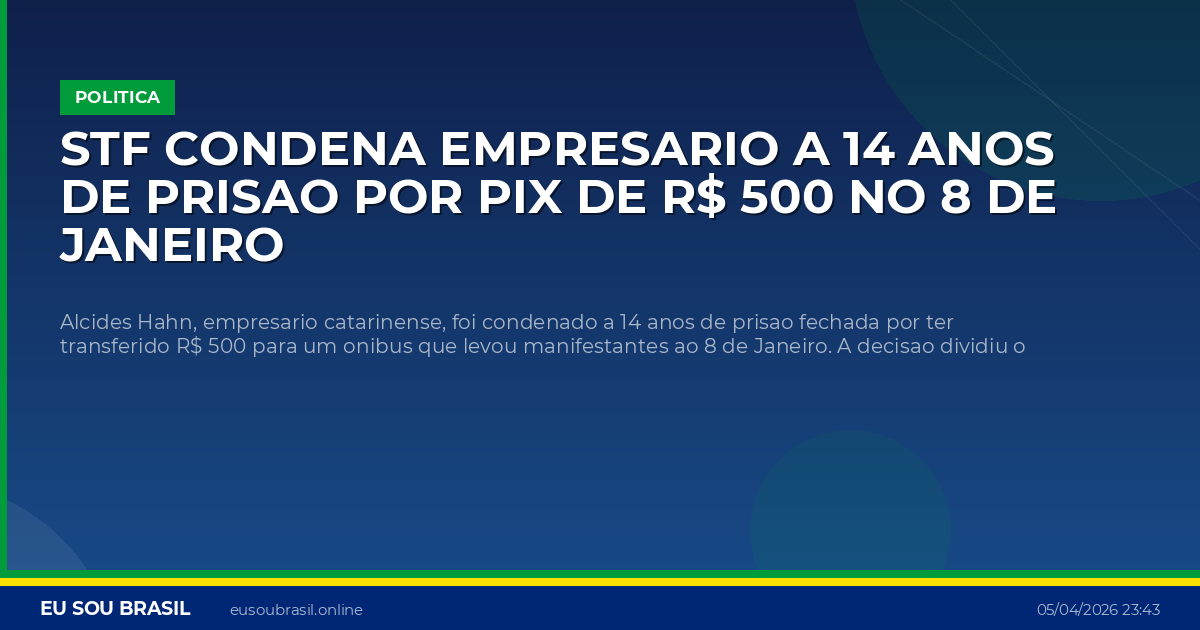 STF condena empresario a 14 anos de prisao por PIX de R$ 500 no 8 de Janeiro