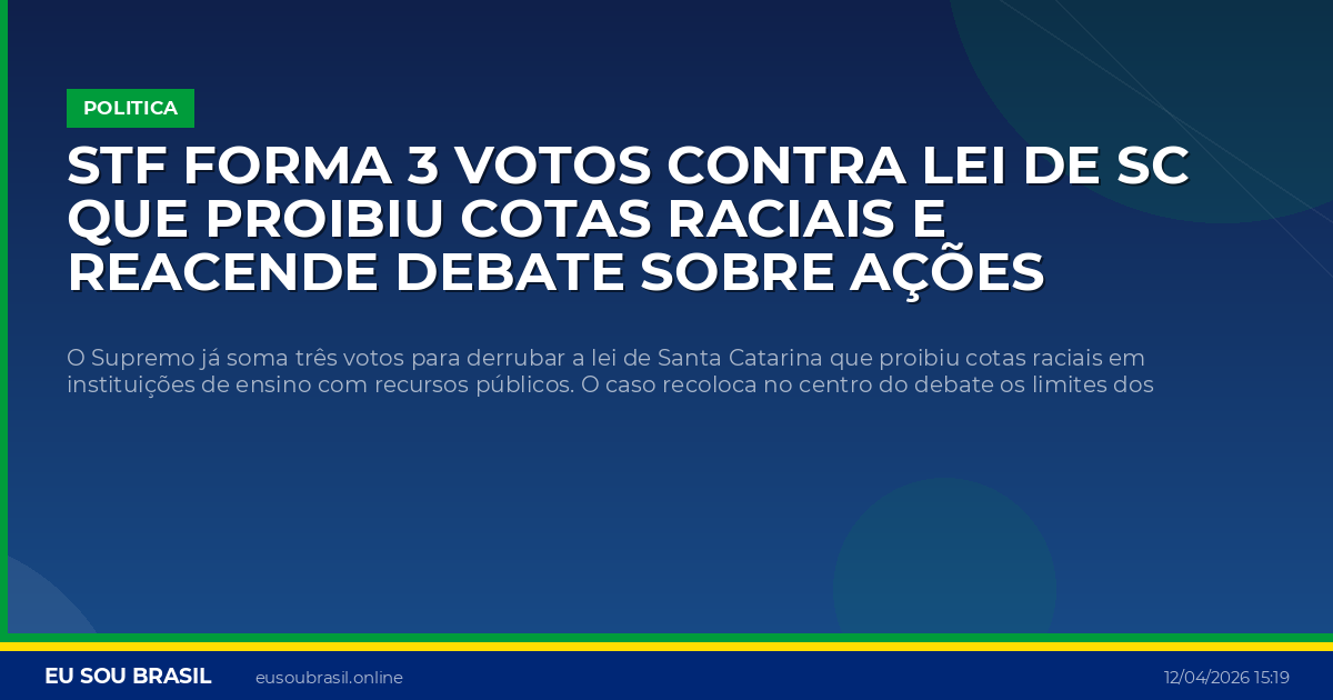 STF forma 3 votos contra lei de SC que proibiu cotas raciais e reacende debate sobre ações afirmativas