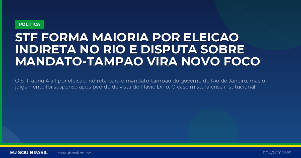 STF forma maioria por eleicao indireta no Rio e disputa sobre mandato-tampao vira novo foco de tensao politica